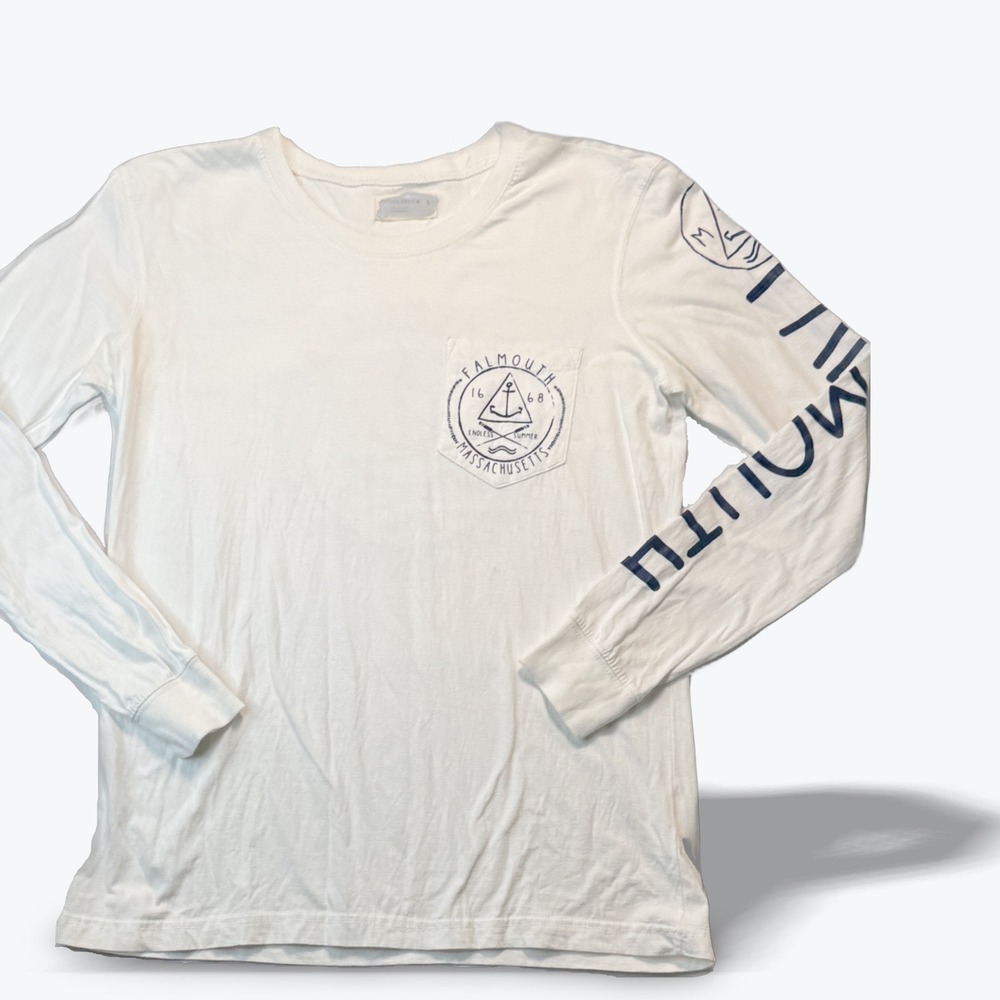 Ocean Drive Long Sleeve Pocket Tee Falmouth Massachusetts White Mens Small